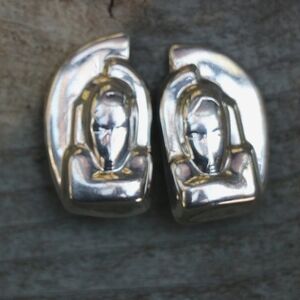 Modernist Art Deco Style Silver Clip-On Earrings